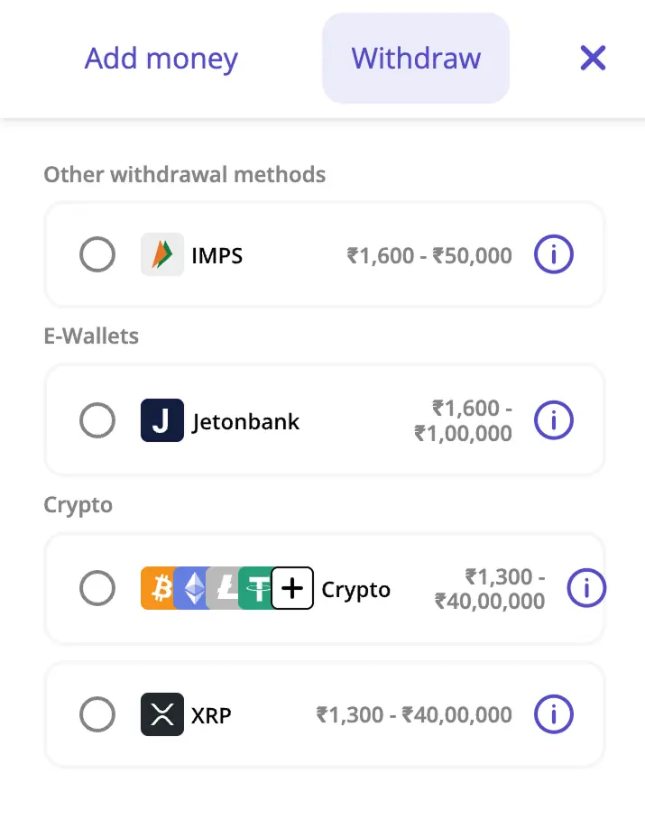 Casinodays — Withdrawal methods